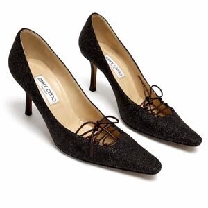 Jimmy Choo Brown Tweed Heels Sz 38.5 | Vintage Designer Pointed Toe Kitten Heel